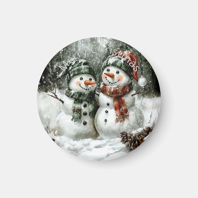 Cute Snowman Couple Christmas Magnet (Vorne)