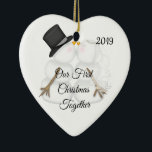 Cute Snowman Couple First Christmas Together 2019 Keramik Ornament<br><div class="desc">Adorable Ornament that you can personalize  in your own special way.The Snowman Couple are to cute. Great for any couple not just newlyweds. Christmas girt or Anniversary,  Renewal of Vows... anyone in Love...  Engagement gift,  WEDDING SHOWER</div>
