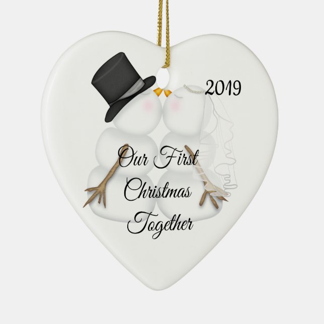 Cute Snowman Couple First Christmas Together 2019 Keramik Ornament (Rechts)