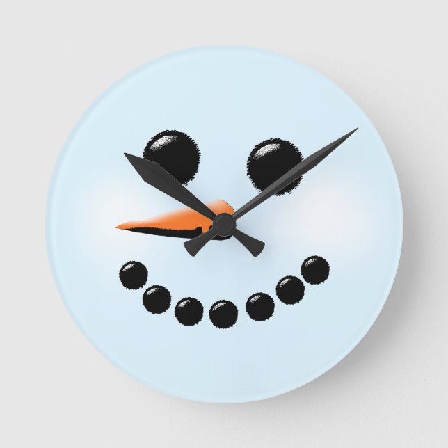 Cute Snowman Face Winter Holiday Snowmen Runde Wanduhr (Vorderseite)