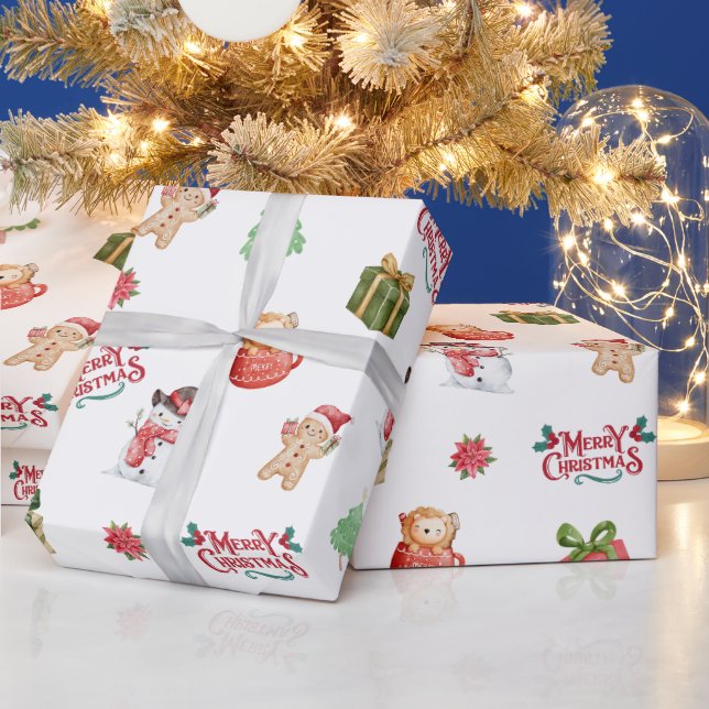 Cute Snowman Gingerbread Man Christmas Pattern Geschenkpapier (Feiertage)