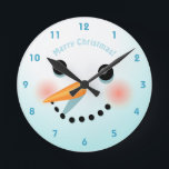 Cute Snowman Head With Rosy Cheeks Runde Wanduhr<br><div class="desc">Customize this cool wall clock shaped like a snowman's head to surprise someone dear this holiday season with a really cute Christmas present!</div>