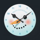 Cute Snowman Head With Rosy Cheeks Runde Wanduhr<br><div class="desc">Customize this cool wall clock shaped like a snowman's head to surprise someone dear this holiday season with a really cute Christmas present!</div>