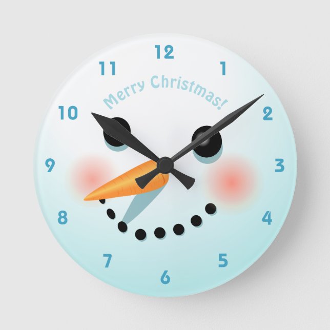 Cute Snowman Head With Rosy Cheeks Runde Wanduhr (Vorderseite)