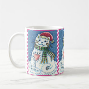 CUTE SNOWMAN KITTEN, SNOWFLAKES CAT AND MOUSE KAFFEETASSE