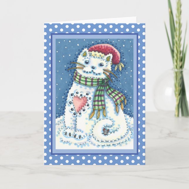 CUTE SNOWMAN KITTEN, SNOWFLAKES CAT AND MOUSE KARTE (Vorderseite)