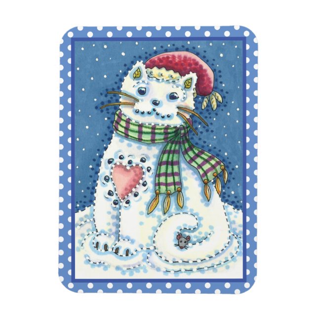 CUTE SNOWMAN KITTEN, SNOWFLAKES CAT AND MOUSE MAGNET (Vertikal)