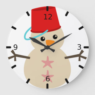 Cute Snowman Made of Sand with Pail for Hat Large Große Wanduhr
