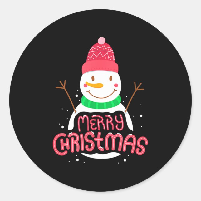 Cute Snowman Merry Xmas Merry Christmas Happy New  Runder Aufkleber (Vorderseite)