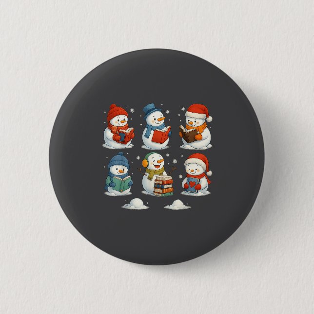 Cute Snowman Reading Books Christmas Winter Book L Button (Vorderseite)