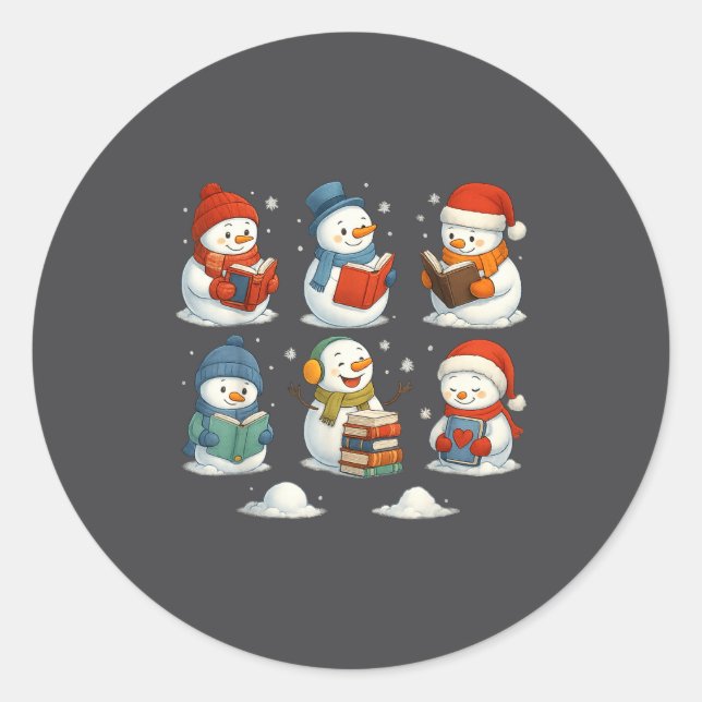 Cute Snowman Reading Books Christmas Winter Book L Runder Aufkleber (Vorderseite)