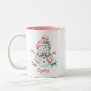 Cute Snowman Rose Vert Mug personnalisé
