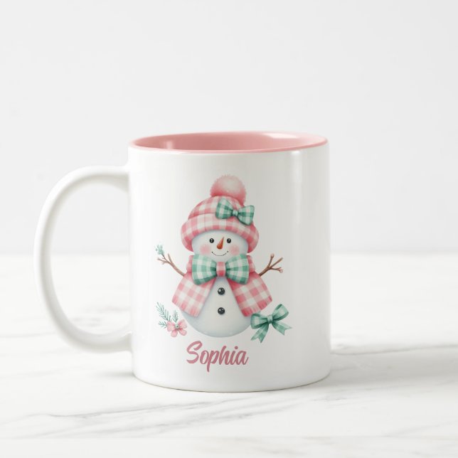 Cute Snowman Rose Vert Mug personnalisé (Gauche)
