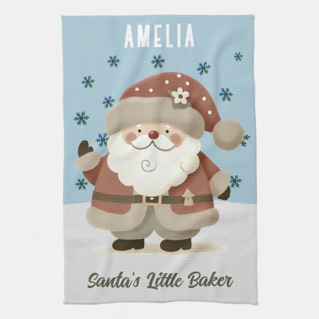 Cute Snowman Snowflakes Santa's Little Baker Kid Geschirrtuch (Vertikal)