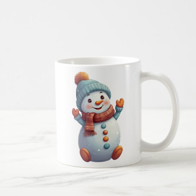 Cute Snowman Turquoise Orange Hiver Café Mug (Droite)
