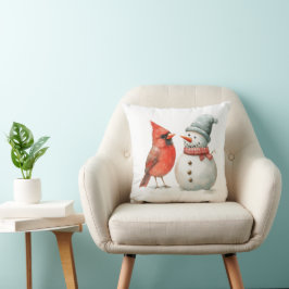 Cute Snowman with Bird Winter Christmas Scene Kissen
