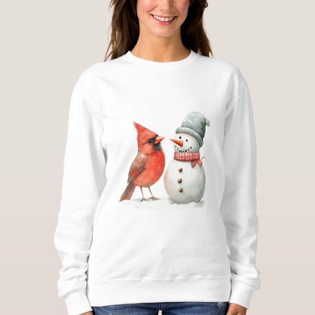 Cute Snowman with Bird Winter Christmas Scene Sweatshirt (Vorderseite)