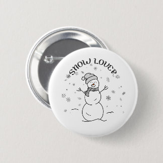 Cute Snowman with SNOW LOVER Text and Snowflakes   Button