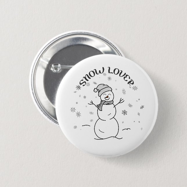Cute Snowman with SNOW LOVER Text and Snowflakes   Button (Vorne & Hinten)