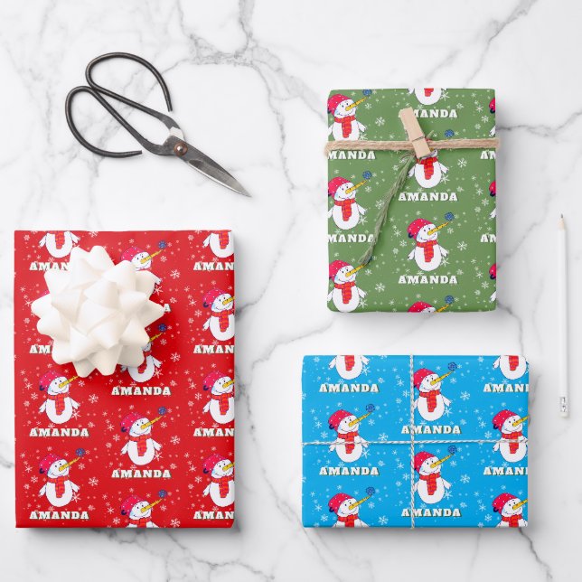 Cute Snowman with Snowflakes Kids Christmas Geschenkpapier Set (Vorderseite)