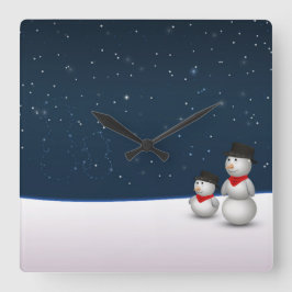 Cute Snowmen Constellation Quadratische Wanduhr