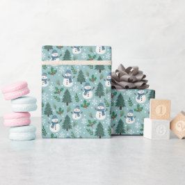 Cute Snowmen Winter Pattern Wrapping Paper Roll Geschenkpapier