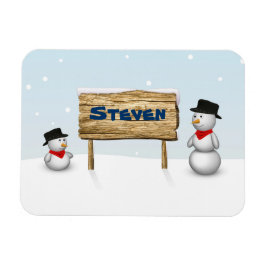 Cute Snowmen with Personalized Name Plate Magnet