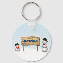 Cute Snowmen with Personalized Name Plate Schlüsselanhänger