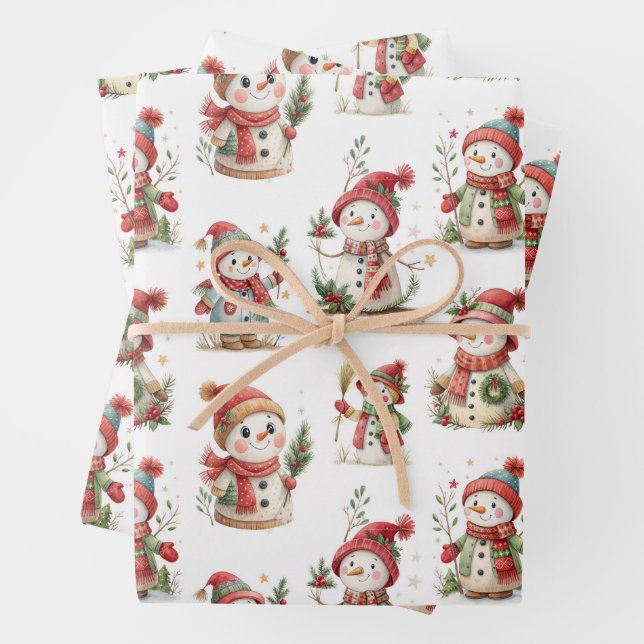 Cute snowmen with wooly hats geschenkpapier set (Beispiel)