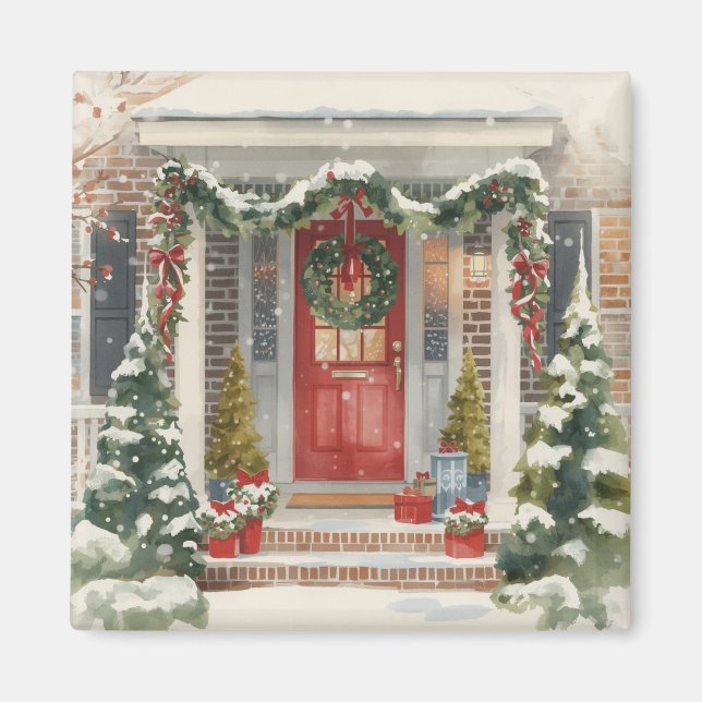 Cute Snowy Christmas Porch  Magnet (Vorne)
