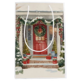 Cute Snowy Christmas Porch  Mittlere Geschenktüte
