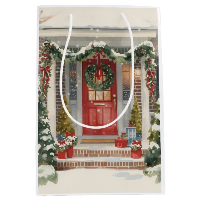 Cute Snowy Christmas Porch  Mittlere Geschenktüte (Vorderseite)
