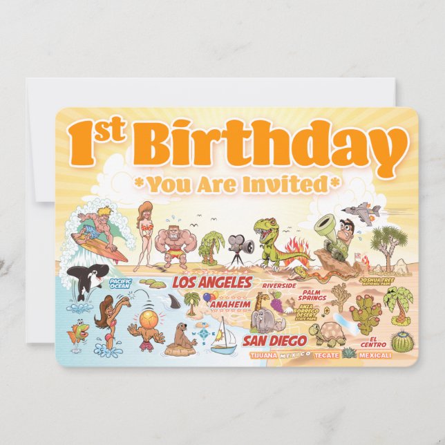 Cute SoCal 1er Anniversaire Invitation (Devant)