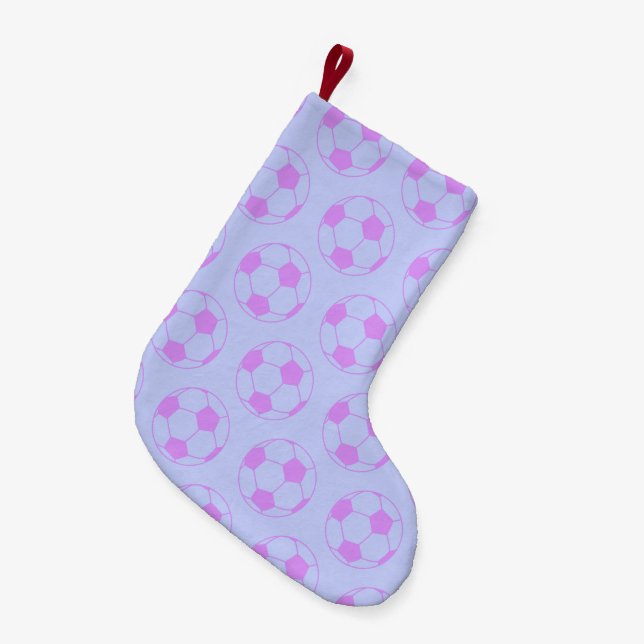 Cute Soccer Ball Pattern in Purple and Blue Kleiner Weihnachtsstrumpf (Vorderansicht (hängend))