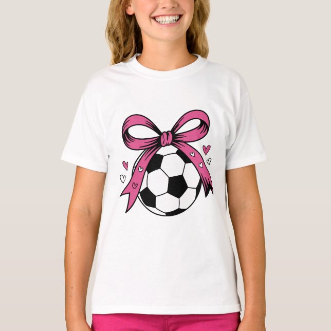 Cute Soccer Ball with Pink Bow Coquette Sports T-Shirt (Vorderseite)