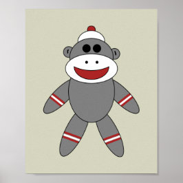 Cute Sock Monkey on Tan Nursery Poster