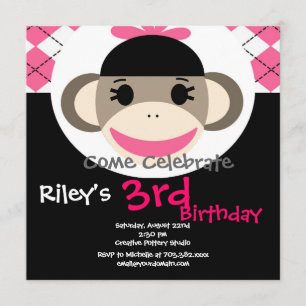 Cute Sock Singe Anniversaire Invitations Jacquard 