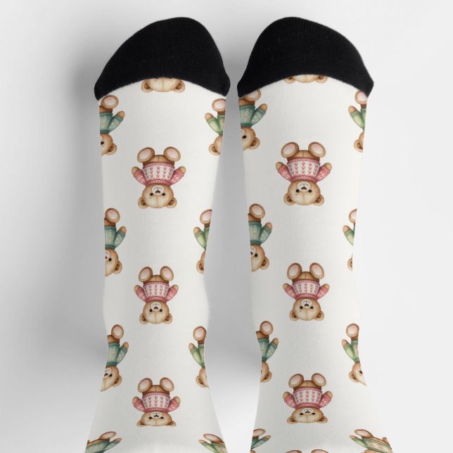 Cute Socks with Christmas Teddy Bear in Sweaters Socken (Oben)