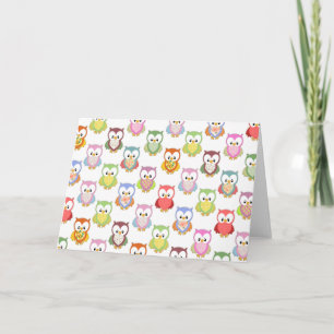 Cute soft colourful owls different chest patterns karte