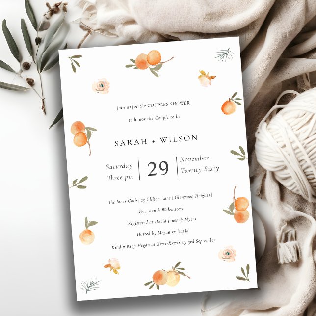 Cute Soft Orange Floral Boho Couples Invitation de (Créateur téléchargé)