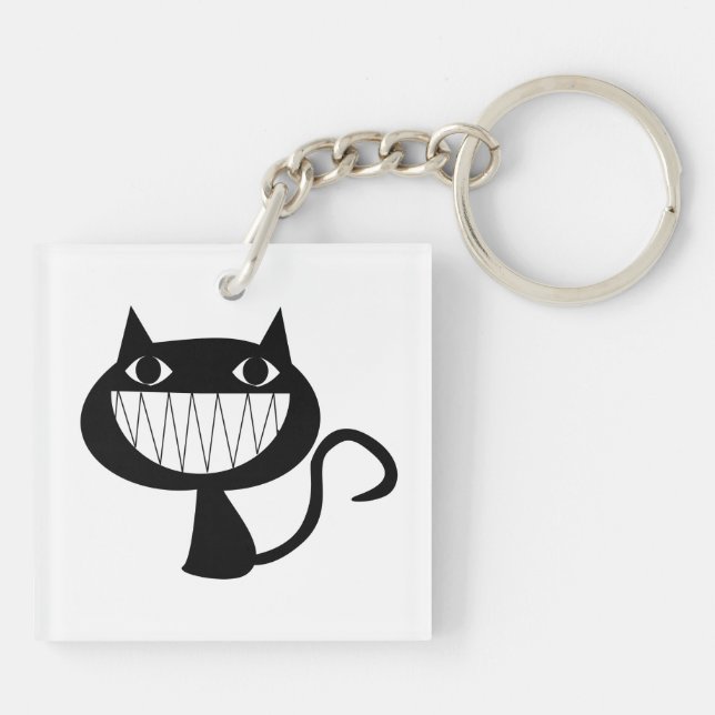 Cute souriant Chat noir Halloween Porte - clé (Dos)