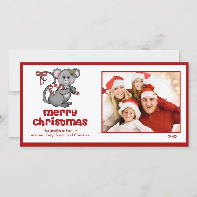 CUTE Souris Joyeux Carte photo de famille de Noël (Devant)