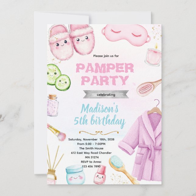 Cute spa pamper slumber party invitation (Devant)