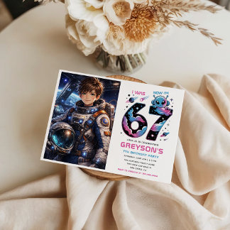 Cute Space 7th Birthday photo | Six & Seven  Einladung