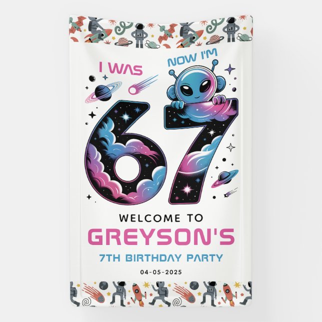 Cute Space 7th Birthday | Six & Seven Year Old  Banner (Vertikal)