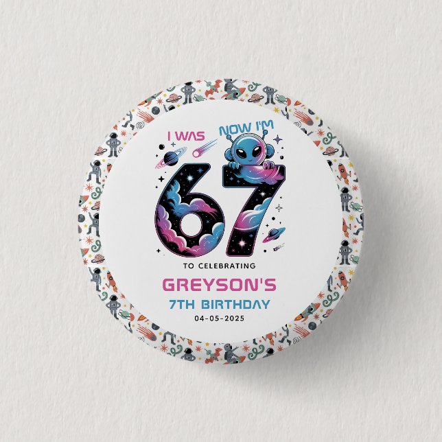 Cute Space 7th Birthday | Six & Seven Year Old Button (Vorderseite)
