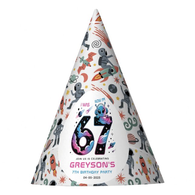 Cute Space 7th Birthday | Six & Seven Year Old Partyhütchen (Vorderseite)