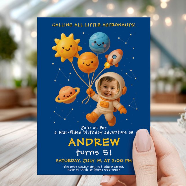Cute Space Astronaut Birthday Card Einladung (Von Creator hochgeladen)