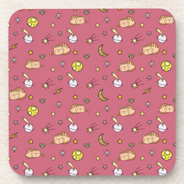 Cute Space Cat Pattern – Adorable Cosmic Kitty Getränkeuntersetzer (Vorderseite)
