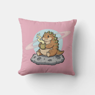 Cute Space Dinosaur Coffee Illustration Kissen